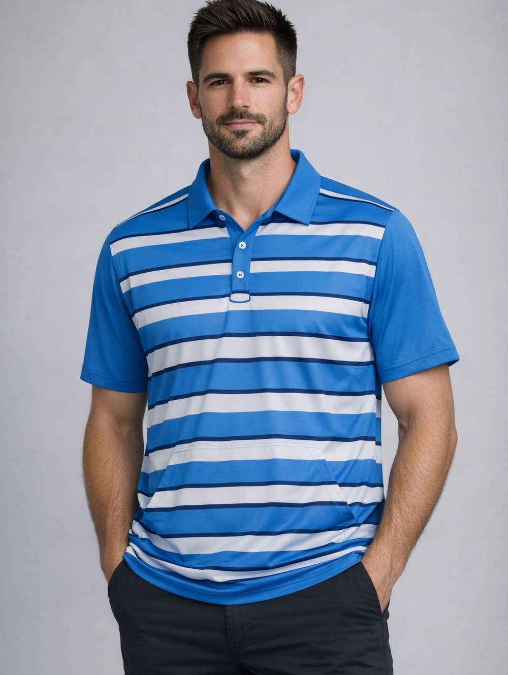 Oakley Polo Shirt Hydrolix Mens 2XL Blue White Striped Golf Short Sleeve